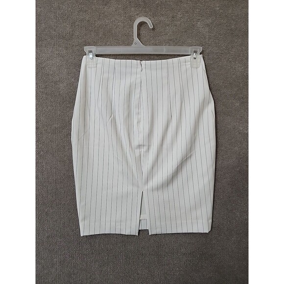 Express Pencil Skirt Womens 4 Cream White Striped Back Zipper Slit Lined NEW - Picture 2 of 8